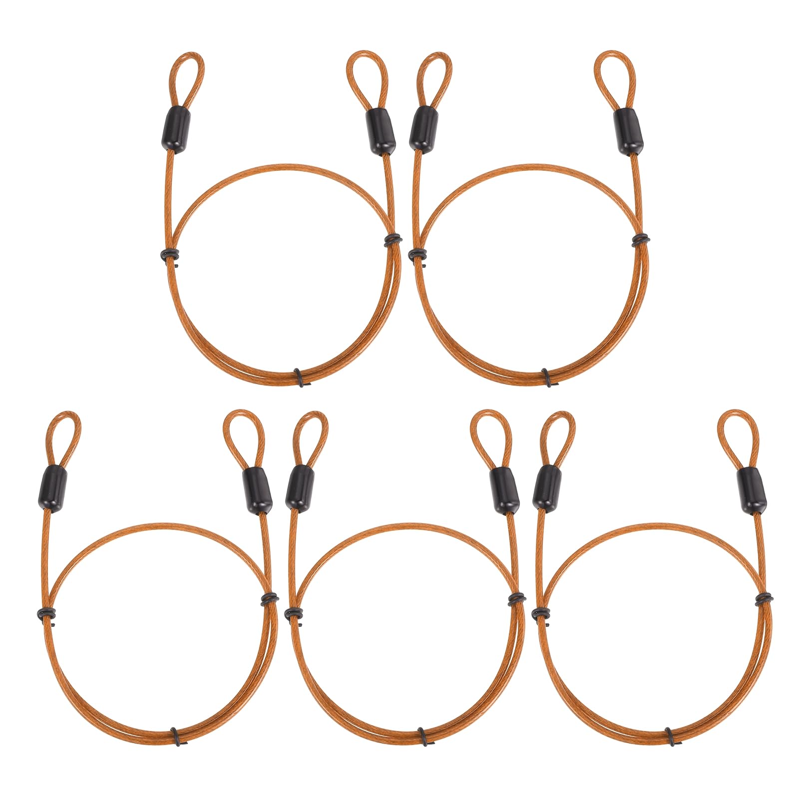 PATIKIL Security Cable (0.5m x 2.5mm, Orange)(5 Pcs) Braided Stainless Steel Safety Cable Wire Ropes Luggage Lock with Double Loops, Suit for - Suitcase/Bicycle/Cabinets