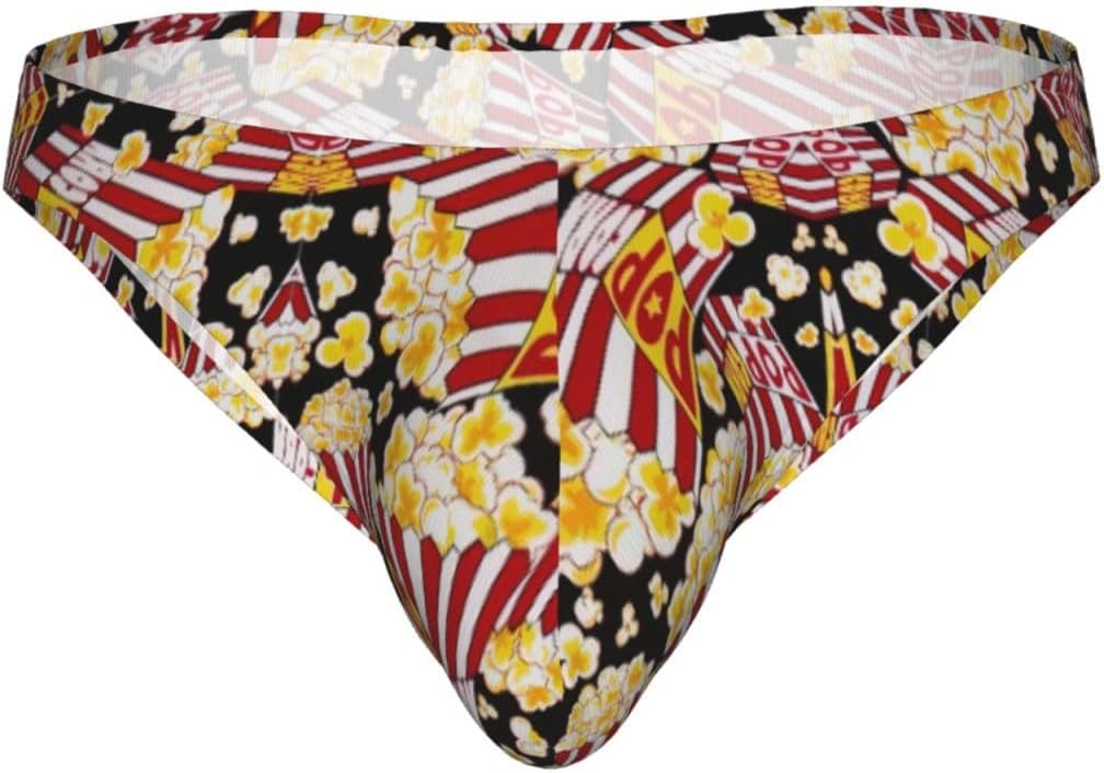 Popcorn Print Print Briefs For Men Low Rise Mens Underwear With Pouch Cozy Stretch Mens Bikini Briefs S To 4xl