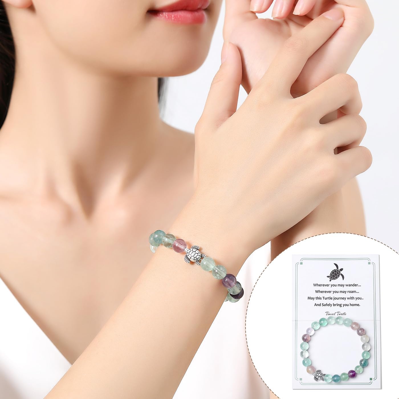 MAIBAOTA Elephant Gifts for Women Elephant/Cat/Turtle/Owl Bracelet 8 mm Round Gemstones Animal Style Bracelets Stretch Bracelet Christmas Gifts for Women - Image 3