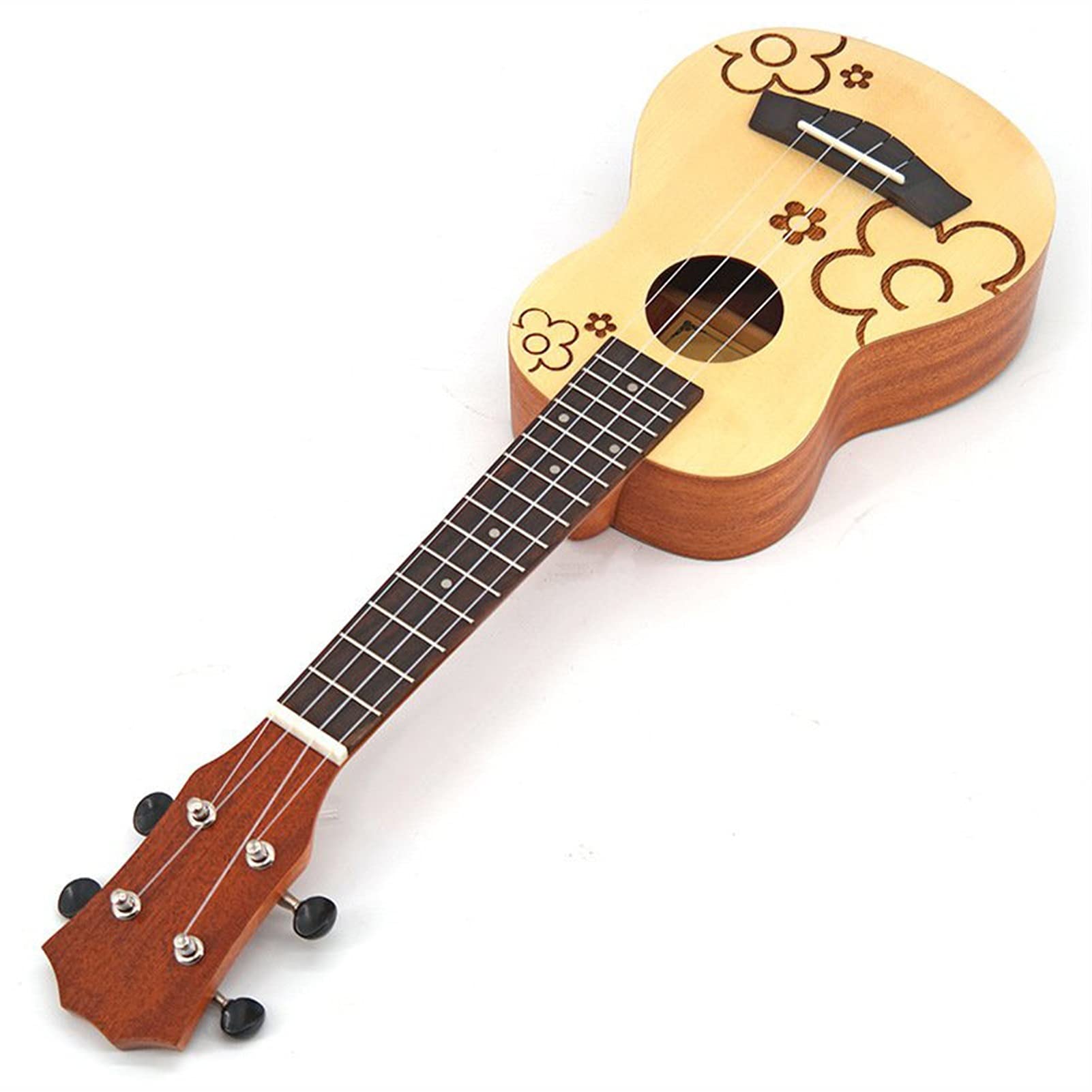 Ukulele koncertowe Początkujący Ukulele 21 Cal Ukulele Świerkowy Panel Wzór Kwiat Drewno Mini Hawajski Gitara 4 Struny Ukelele