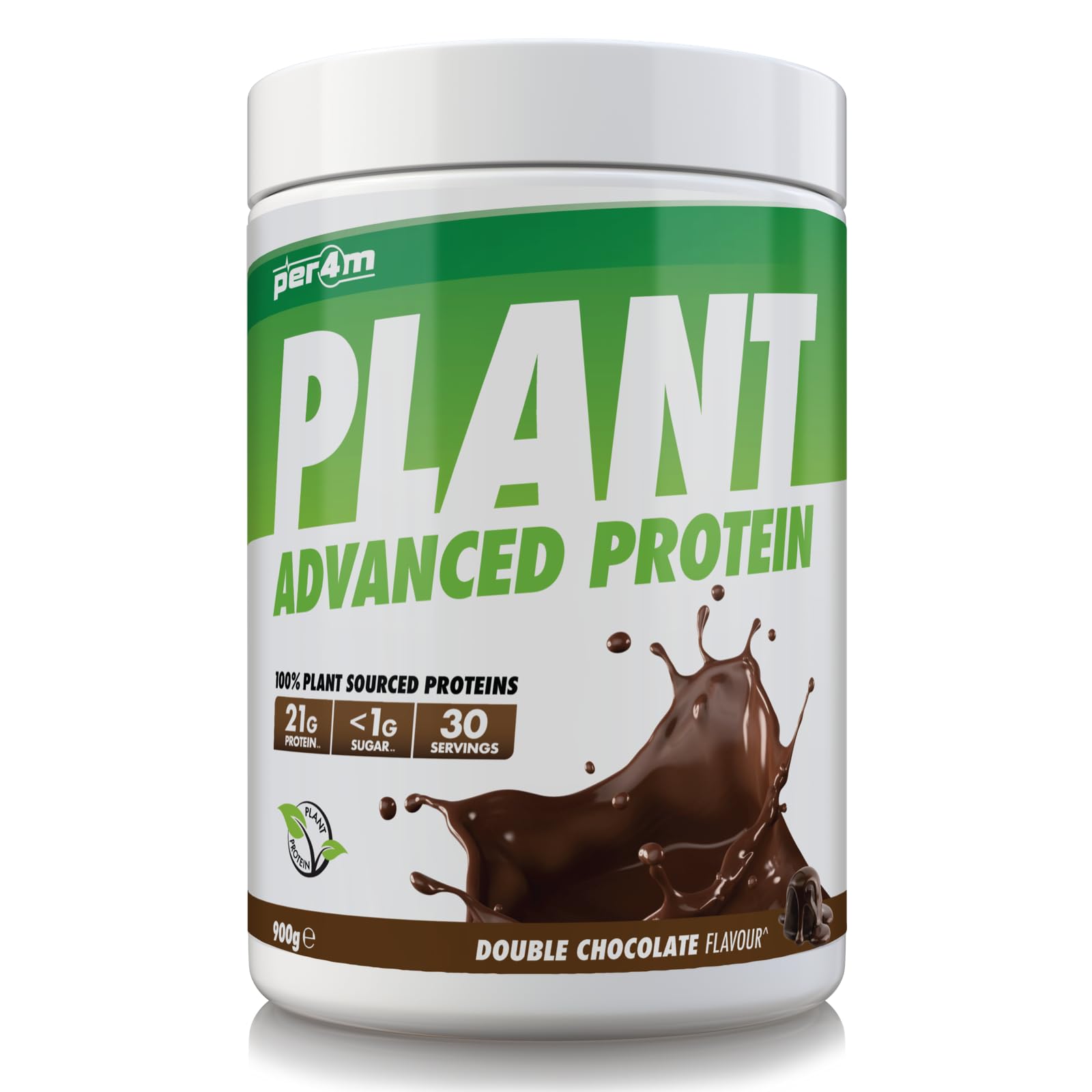 Per4m Plant Protein, Roślinne Białko 22 g na Porcję, Bez Laktozy i Nabiału, Regeneracja i Budowanie Masy Mięśniowej dla Wegan i Wegetarian, Kompletny Aminogram, EAA i BCAA – Double Chocolate – 900 g