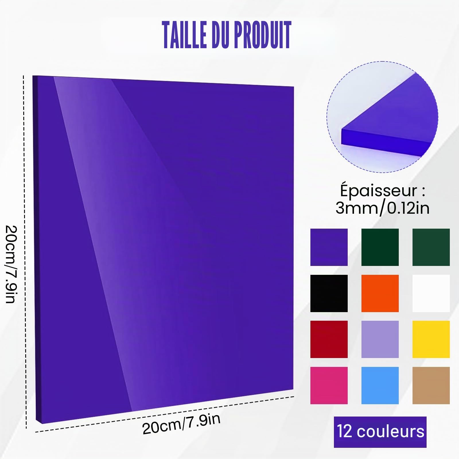 Plaque en plastique acrylique, plaques acryliques multicolores, matériaux de découpe et de gravure laser, plaques de découpe laser colorées pour panneaux imprimés, artisanat et projets de bricolage
