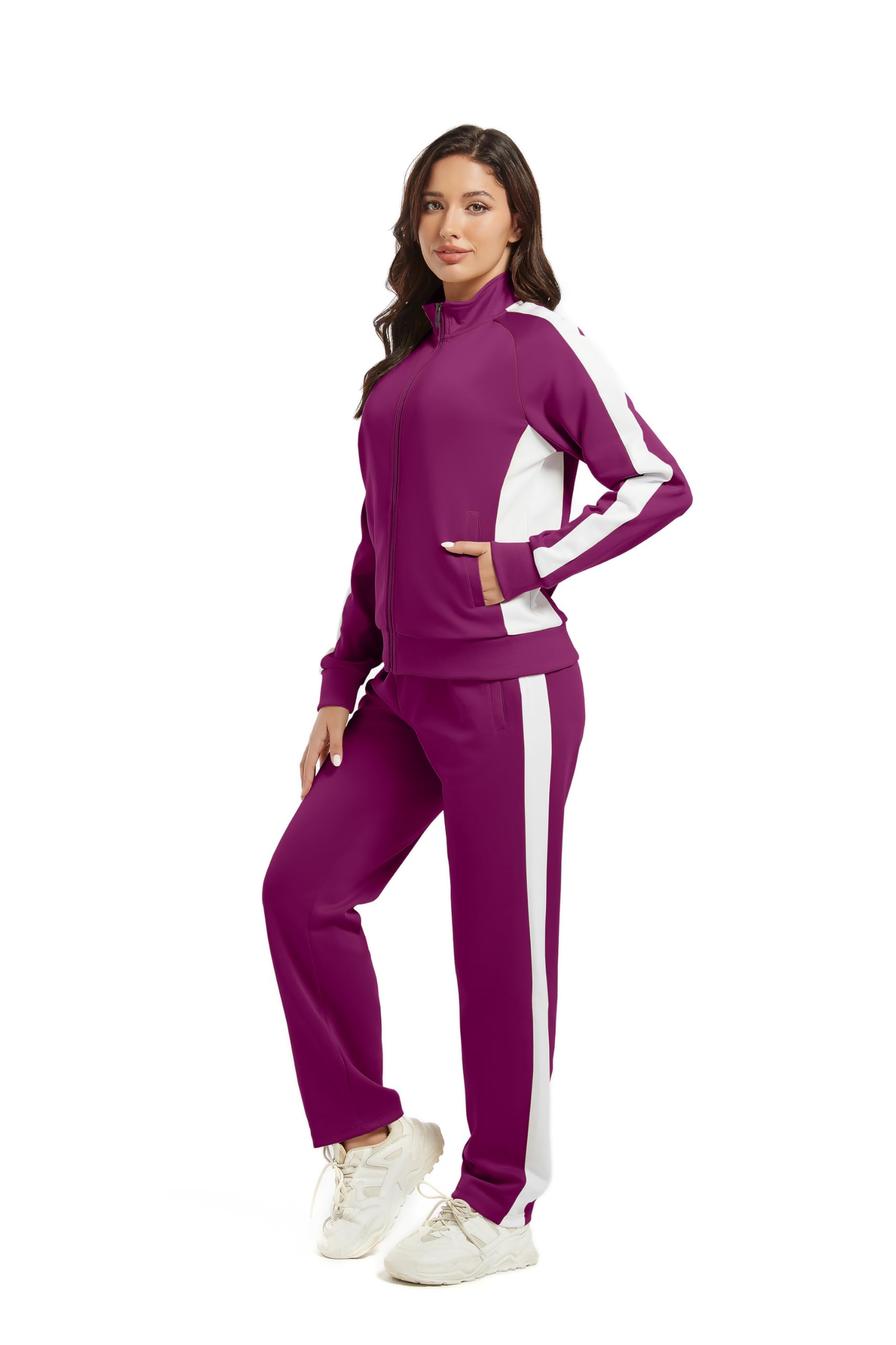 W JIANWANG Survêtement 2 pièces pour femme - Automne - Manches longues - Fermeture éclair
