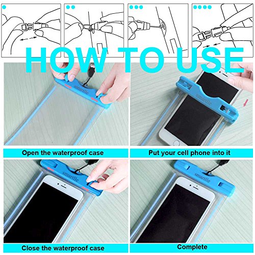Smartlle Universal Waterproof Phone Pouch Holder, Large Phone Waterproof Case Underwater Dry Bag For Iphone 13 12 11 Pro Max Xr,Xs, 8,7,6 Plus,Se, Galaxy S22/A/Note, Lg,7”, Beach Water Pool -4 Pack #TOP6