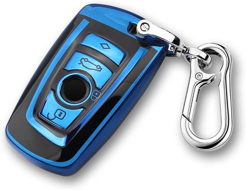 QBUC Car Key Full Cover for BMW Soft TPU Anti-dust Protection Key Case Shell Keyless Remote Control Smart Car Key Protector for BMW 1/2/3/4/5/6/7 Series and X3 X4 M2 M3 M4 M5 M6 GT3 GT5 (A-Blue)
