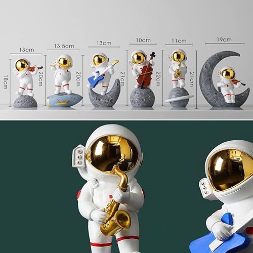 Miniatura 3 de Decoración de astronauta, tocando instrumento musical, piano violín, figuras de mesa de astronauta, decoración de escultura de escritorio con