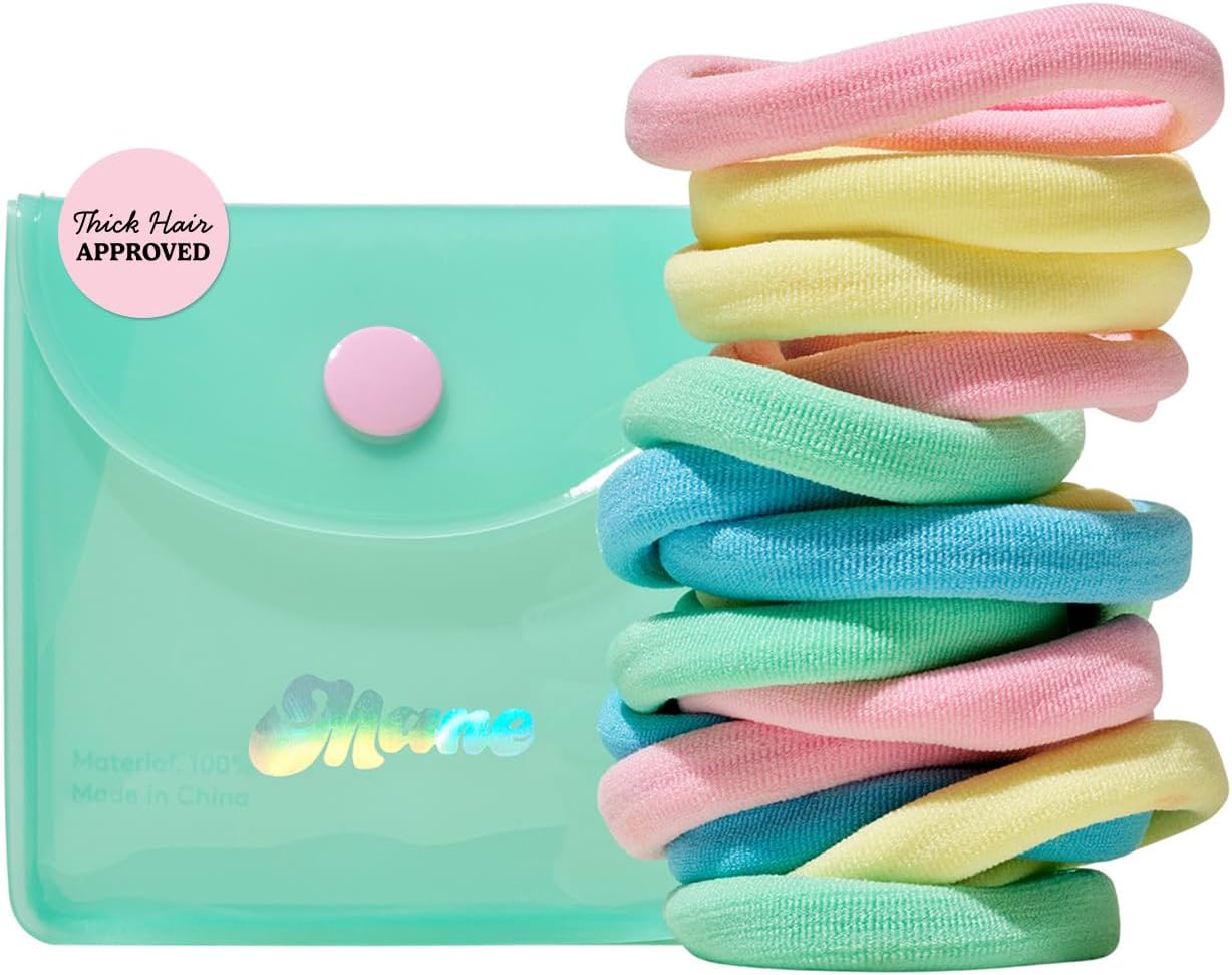 Mane Rainbow Fabric Hair Ties & Case - Extra-Wide & Soft Elastic Bands For All Types & Textures - No Damage Colorful Hair Accessories - Stocking Stuffers for Teen Girls & Adults (8 Count)