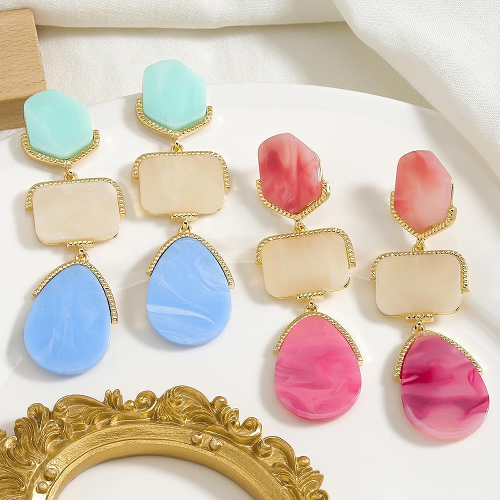 Acrylic Geometric Earrings Multilayer Resin Earrings Long Drop Dangle Earrings Acetate Tassel Earrings Long Pink Cute Jewelry Design for Women - Image 8