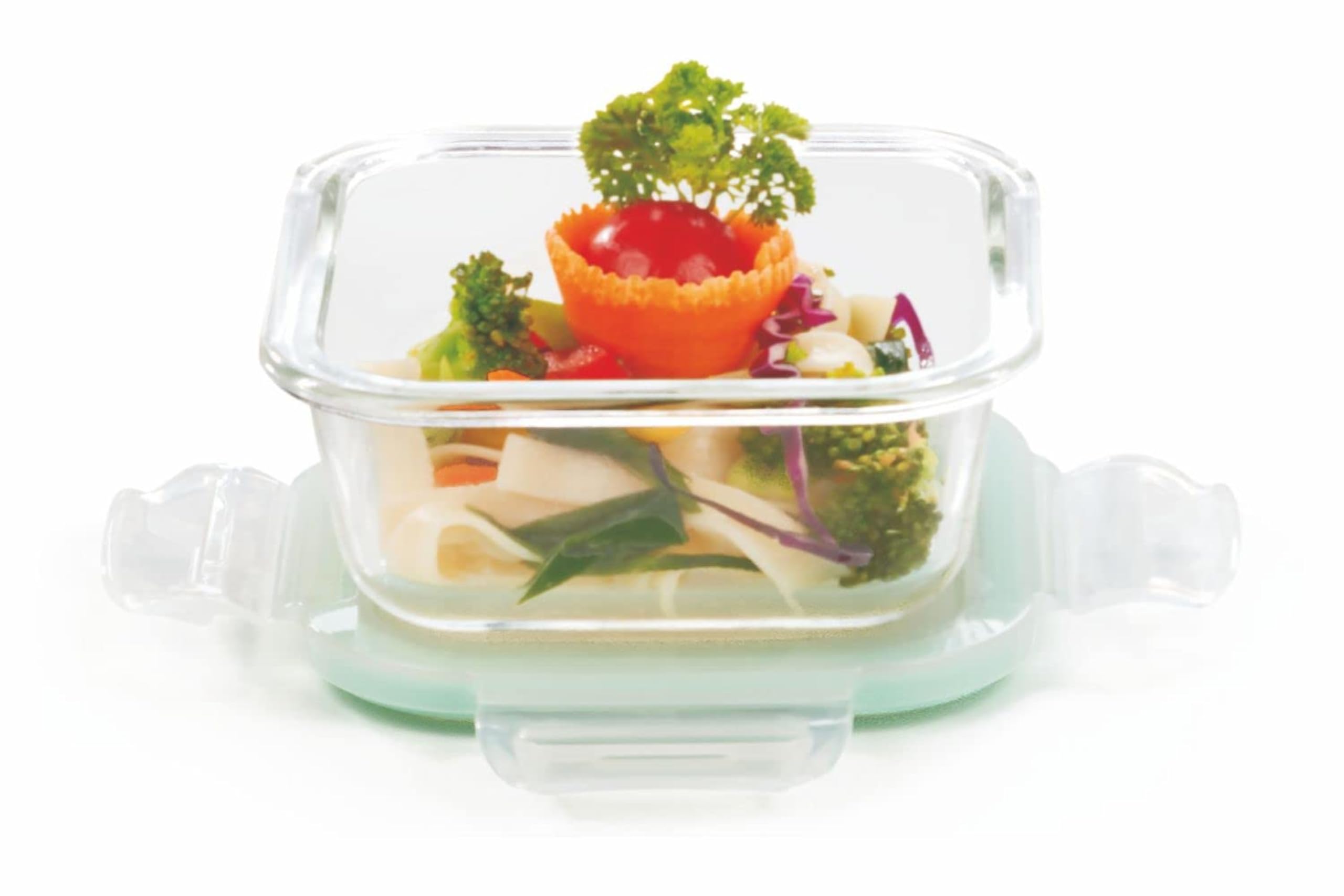 SignoraWare Lock N Store Borosilicate Glass Square Container | Airtight & Leakproof | Microwave Safe | Direct fridge to oven | Perfect for Office, Picnics & Storing leftovers (180ml | Clear)