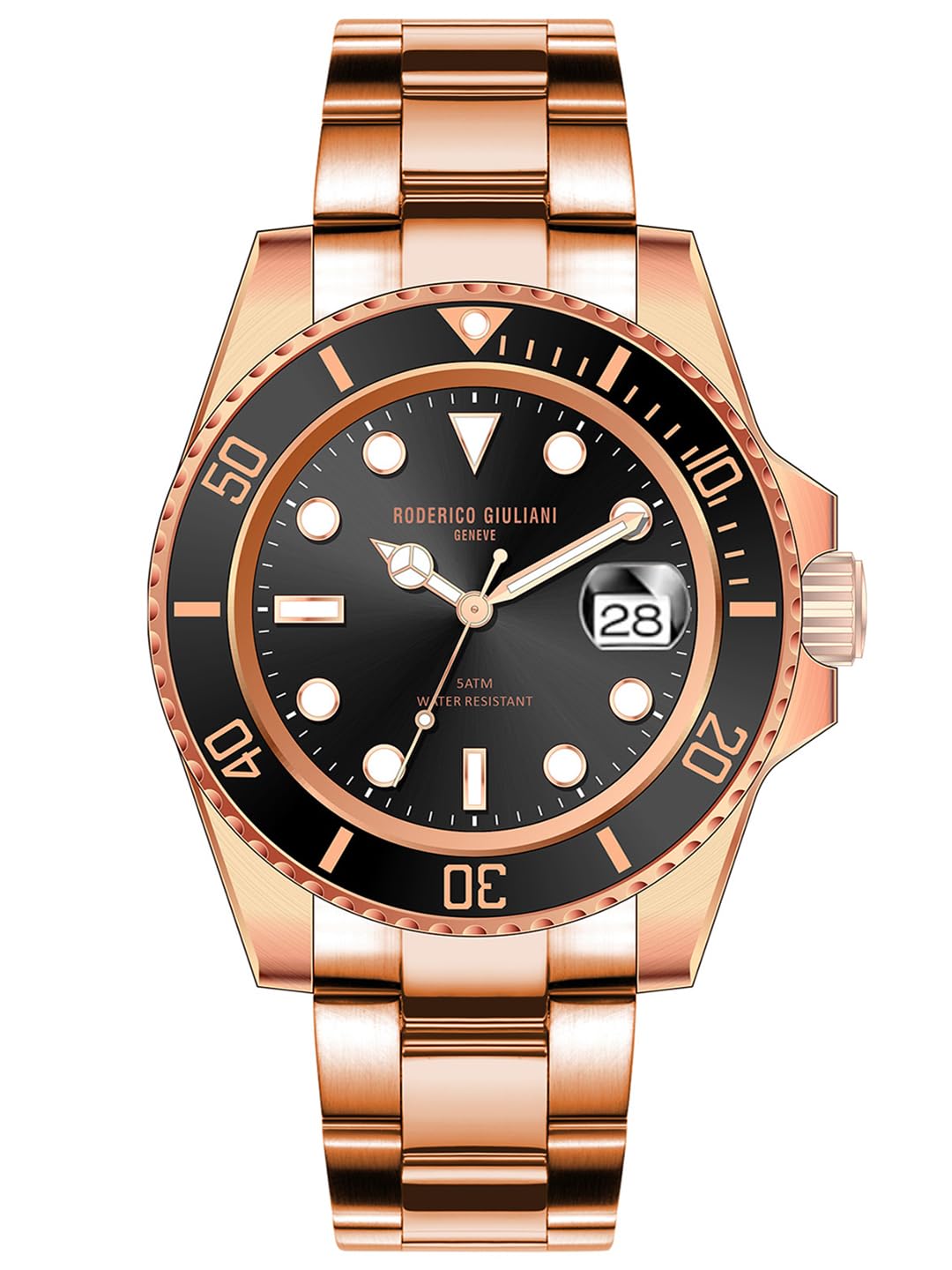 RODERICO GIULIANI Analog Black DIAL Rose Gold CASE Black Bezel Oyster Steel Bracelet Mens Watch MSTA-7405 (B0CTS2SP5M) Amazon Price History, Amazon Price Tracker