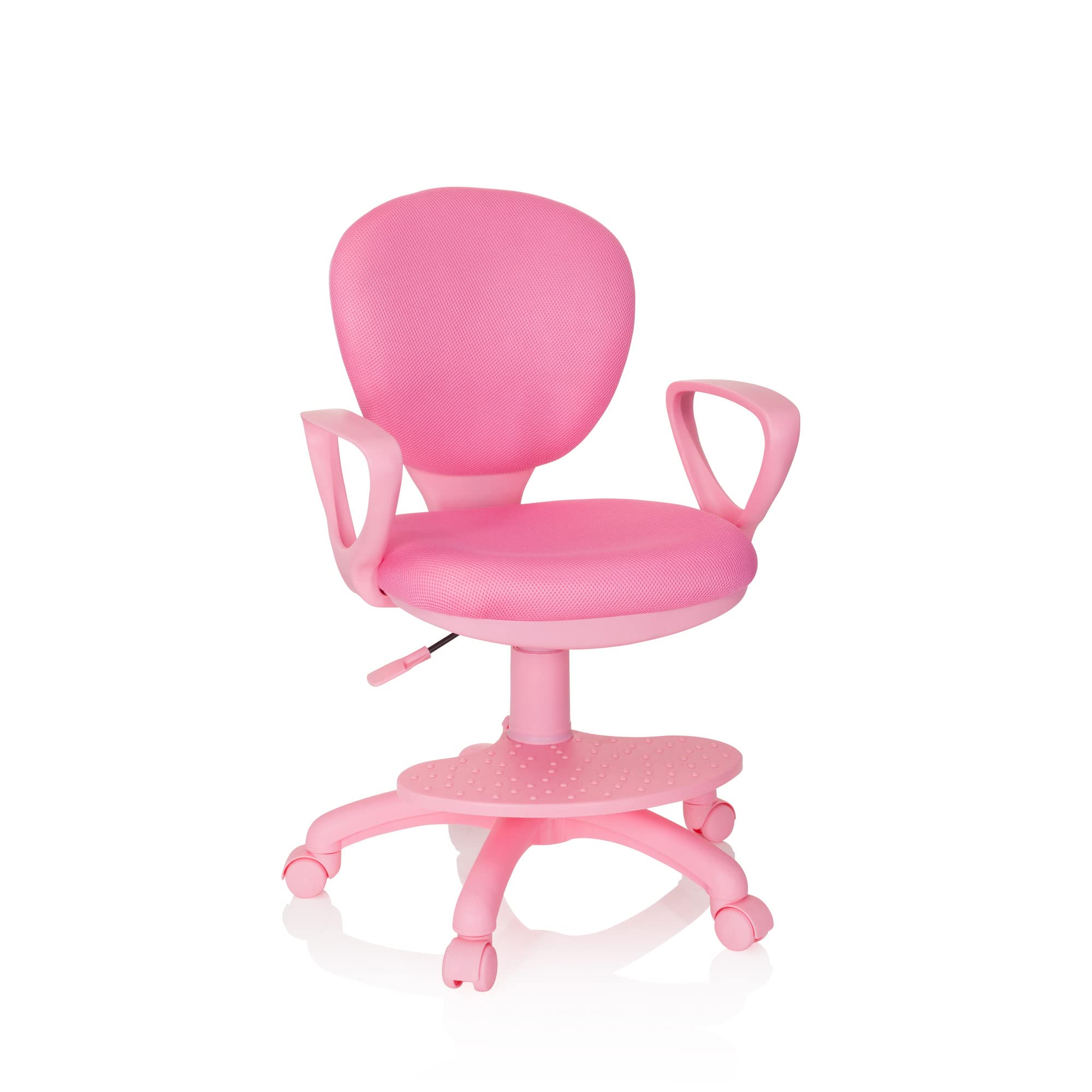 hjh OFFICE 670977 Silla de Escritorio para niños Kid Colour Tela Rosa, Silla giratoria con apoyabrazos y reposapies