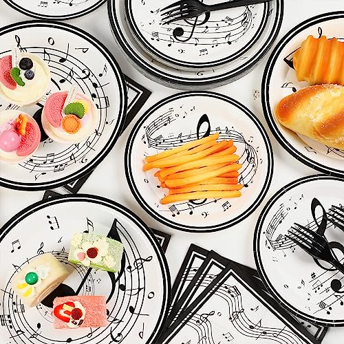 Image of Musical Note Plates Napkins Music Themed Party Tableware Musical Notes Dinnerware Disposable Paper Plates for Baby Shower Music Concert Birthday Karaoke Party Supplies 24 Guests
