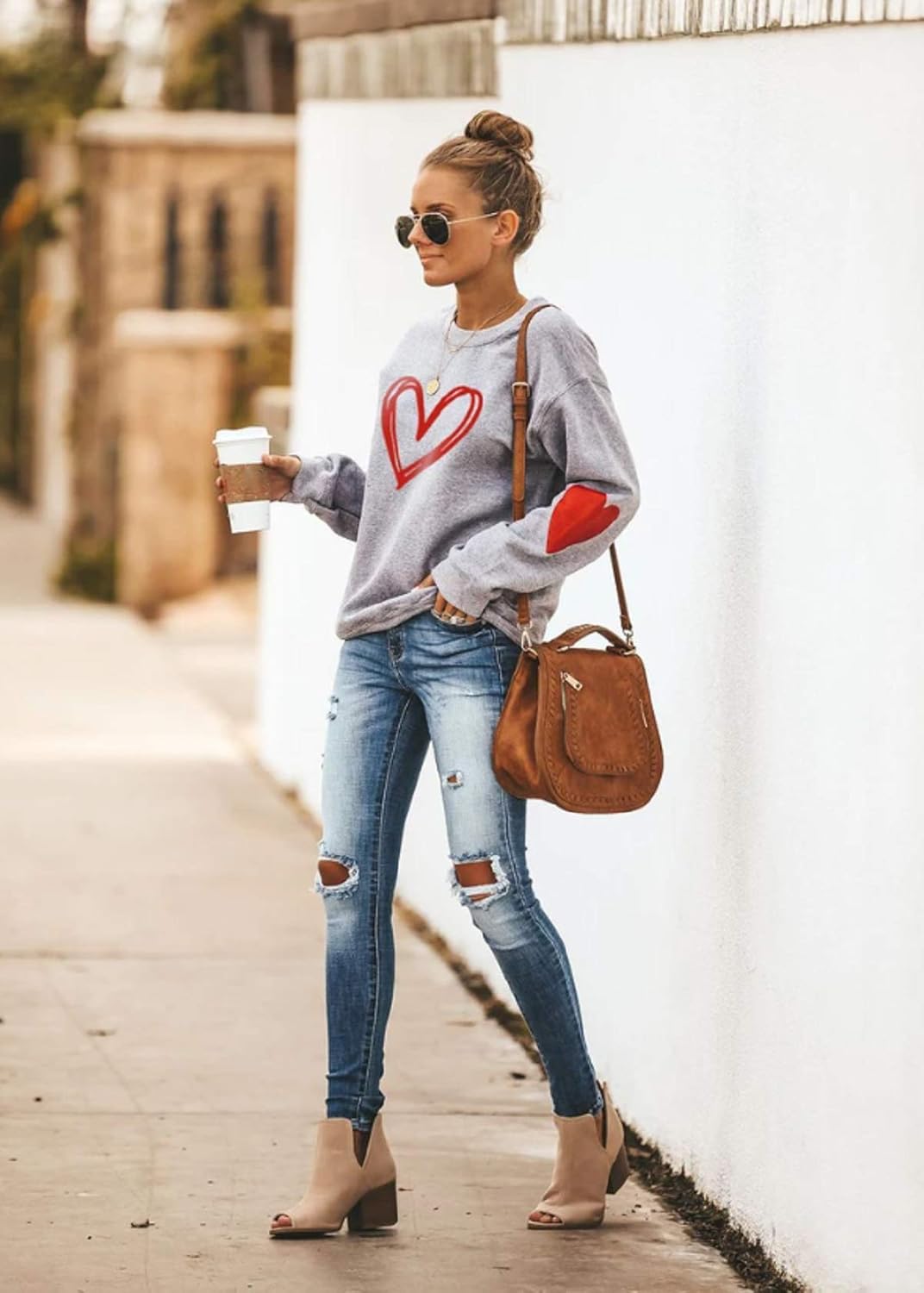 Valentine's Day Long Sleeve Sweatshirts Women Love Heart Print Graphic Shirts Pullover Tops Casual Blouse - Image 4