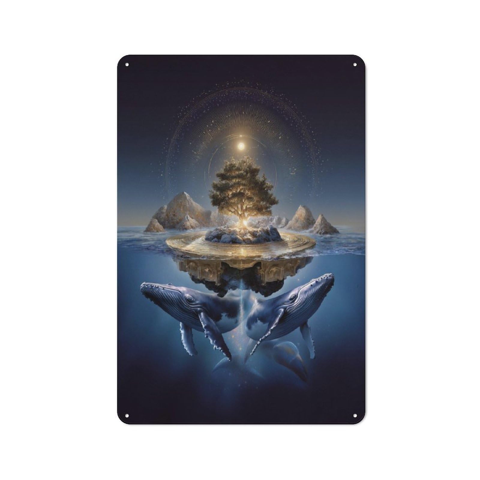 Junmoney Whales And Celestial Island 30X20cm Rustic Metal Plaque With For Café Or Restaurant, For Themed Interiors In Cafés And Restaurants