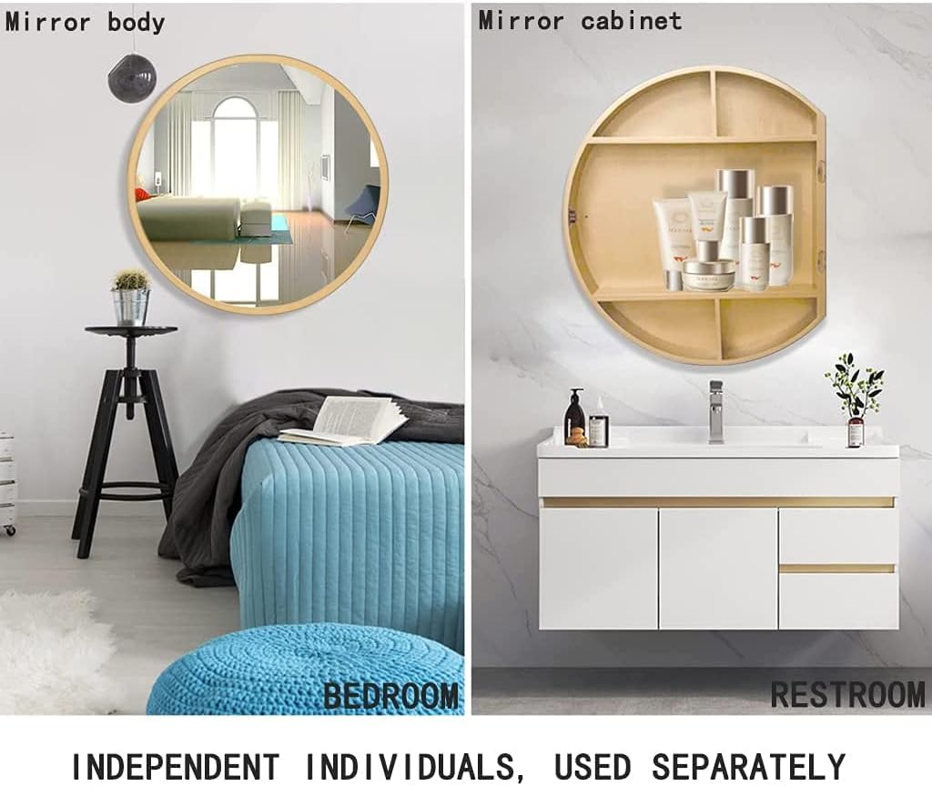 Bathroom Mirror Round Cabinet Round Mirror Cabinet Bathroom Wood,Cosmetic with Mirror Cabinet Cabinet 2 in 1,Fashion and Simplicity, Unique Style, Handmade,Walnut Color,24in (Walnut Color 20