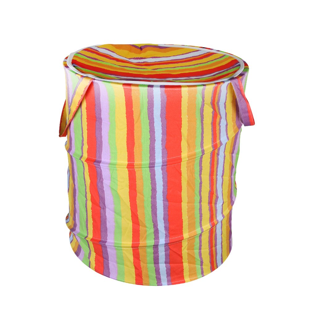 Cotton Canvas Kids Plush Toy Storage Bin, Waterproof Coating Fabric Laundry Bag, Hamper, Collapsible Clothing Basket, Nursery Storage Box, Large Size, Rainbow