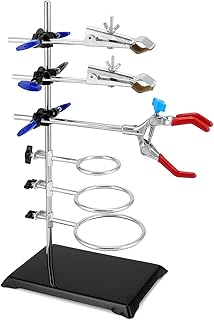 QWORK® Conjunto de suporte de laboratório de 60 cm, com abraçadeiras ajustáveis e aros redondos para experiências de química e física em laboratórios