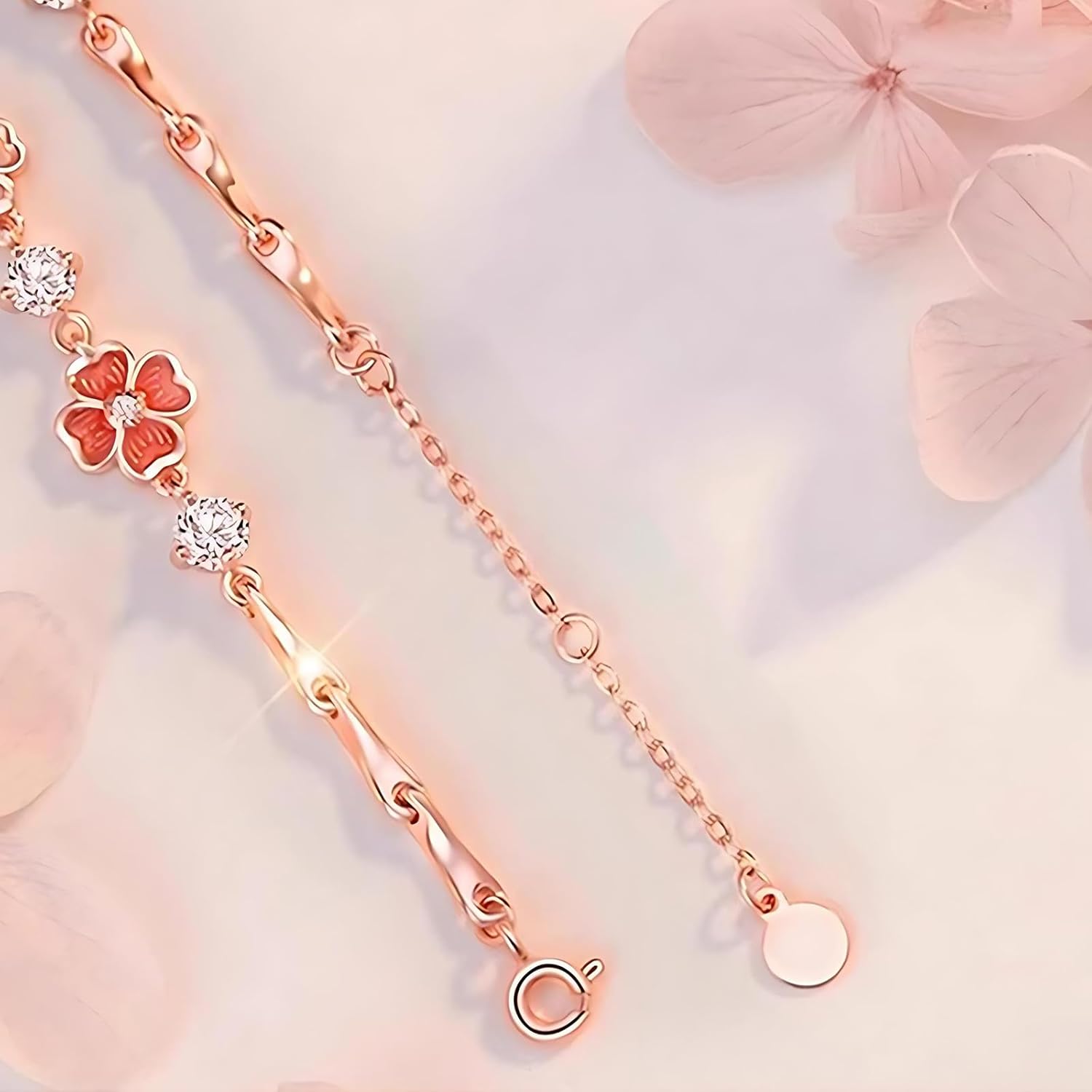 Sterling Silver Black Clover Bracelet with Cubic Zirconia, Adjustable Four-Leaf Flower Link Jewelry for Women - Image 5