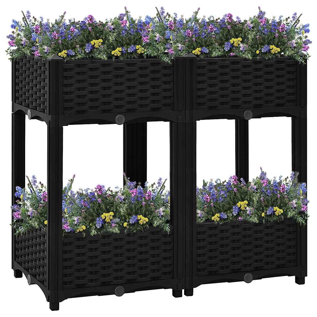 Jardinera moderna de polipropileno, 80 x 40 x 71 cm, color negro, con bancal elevado para balcón y jardín, robusta maceta con 2 alturas, fácil de montar para verduras, hierbas, flores