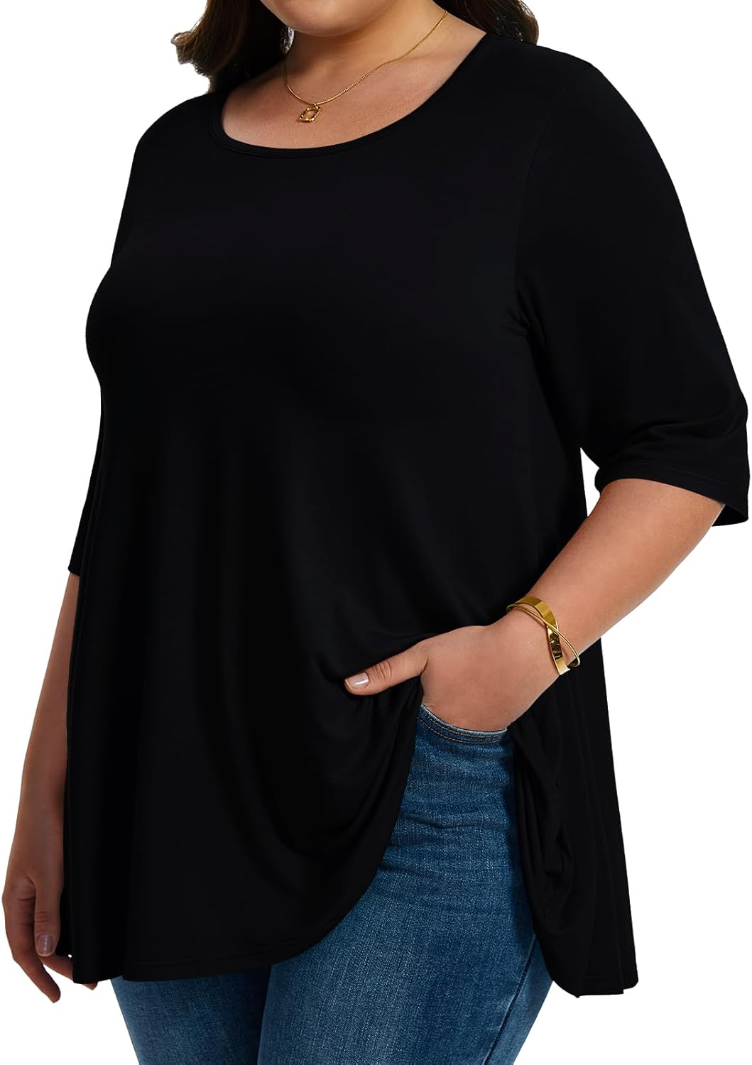 LARACE Elbow Sleeve Plus Size Tops for Women Round Neck Women's Half Sleeves Tunic Spring Summer Fall Clothes Shirts Blouse - Image 3