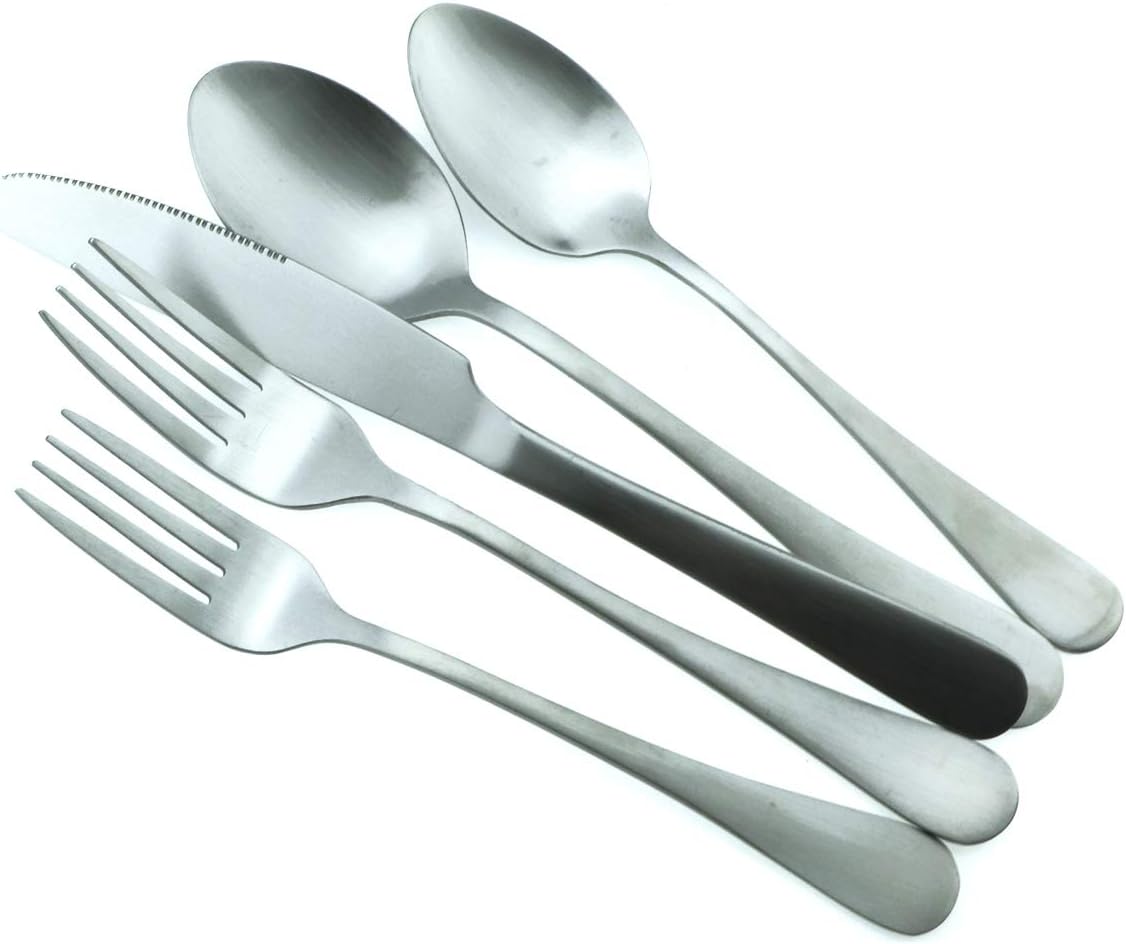 Gugrida Luxury Portable Stainless Steel 20-Piece Silverware Set, Cutlery Set Service for 4 Travel Utensils Set for Camping Office, Matte Knife Fork Spoon Set, Dishwasher Safe