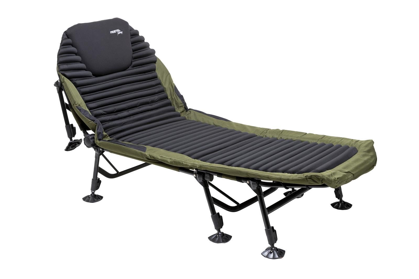 3D Bedchair 8-Bein Angelliege Camping Comfort Karpfenliege belastbar bis 160kg mit integriertem Kopfkissen