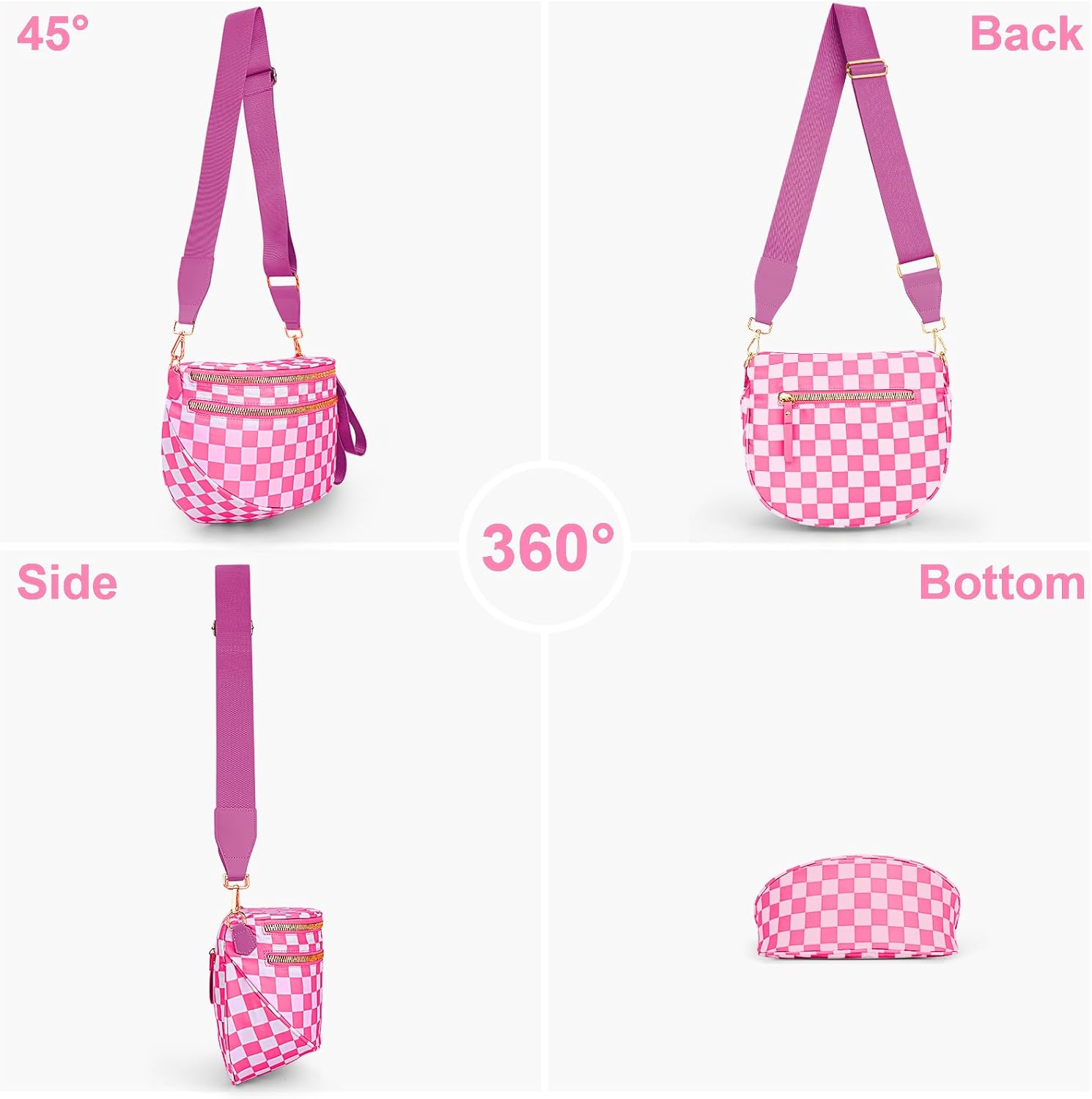 Lushandy Bum Bag Women's Checkered Crossbody Bag Nylon Cross Body Bags Plaid Mom Everyday Purse for Travel - Image 6