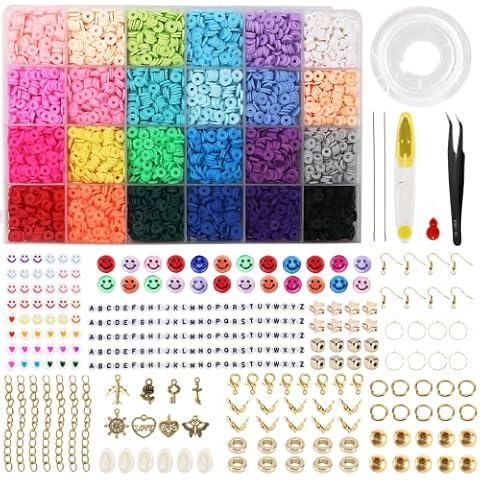 6100+ PCS Clay Beads Kit,Clay Flat Beads Polymer Clay Beads 24 Colours Round Clay Beads, Bracelet Making Kit with Alloy Pendant, Beads Bracelet String for DIY Bracelet Necklaces Jewelry Making Kit Cover