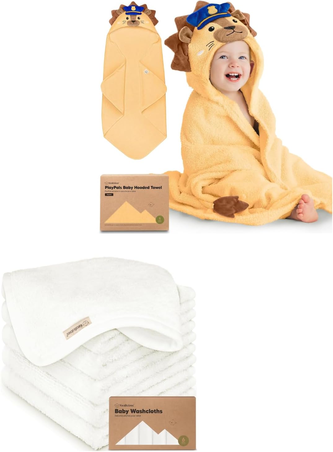KeaBabies Baby Towel with Hood for Girls, Boys and Baby Washcloths for Newborn, Kids - Soft, Absorbent, 100% Cotton Hooded Towels for Newborns, Infant Bath Cloth and Face Washcloths