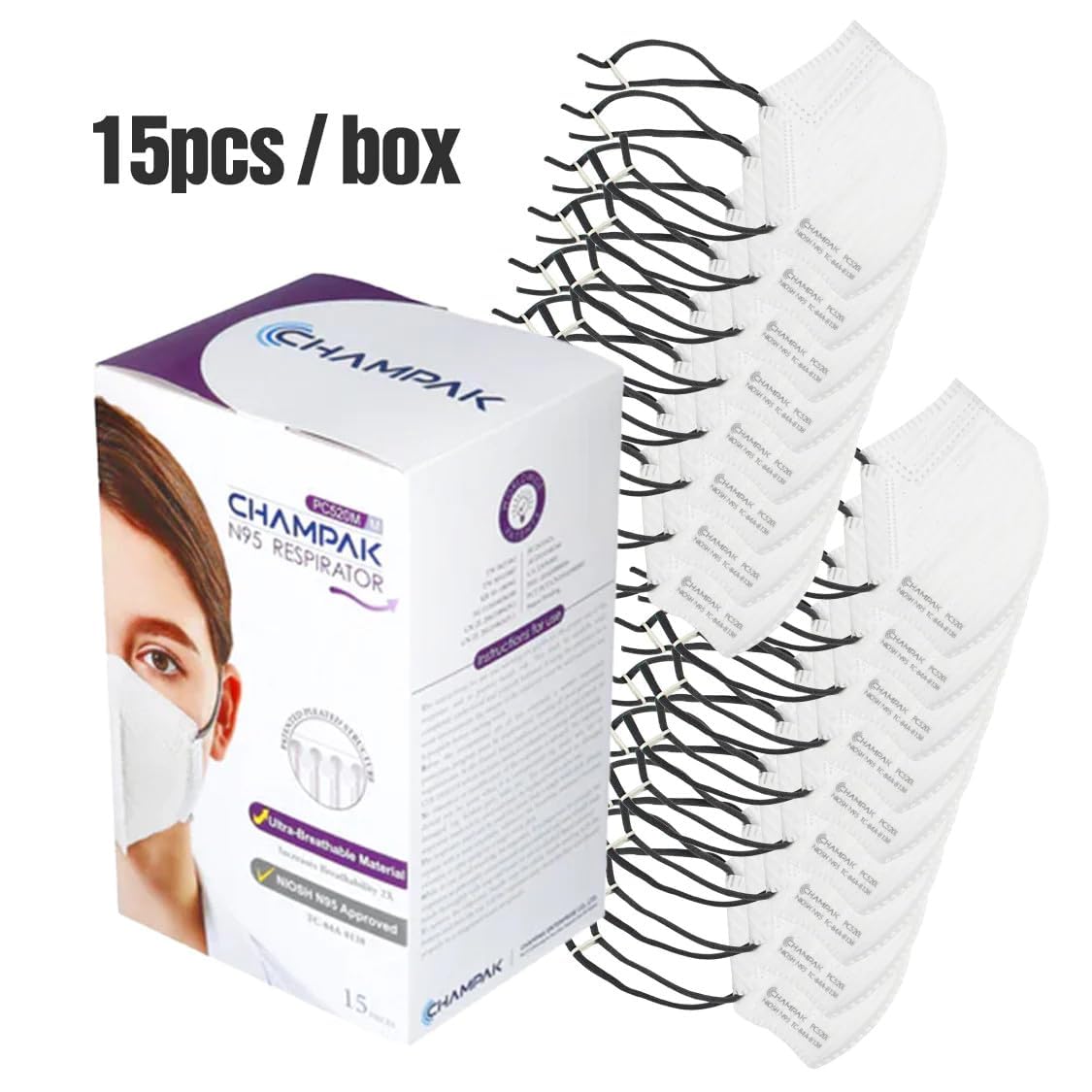 PLANET HALO Champak Flat Fold adjustable N95 Masks Large - Pack of 15 (White, Large)