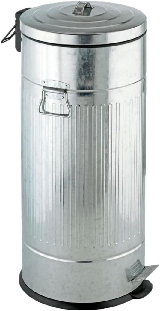 WENKO Retro Garbage, Metal Bin Easy-Close, Trash Can with Lid, Matt, Capacity 7.93 Gal, Dimensions 12.2 x 27.17 x 12.2, Gray