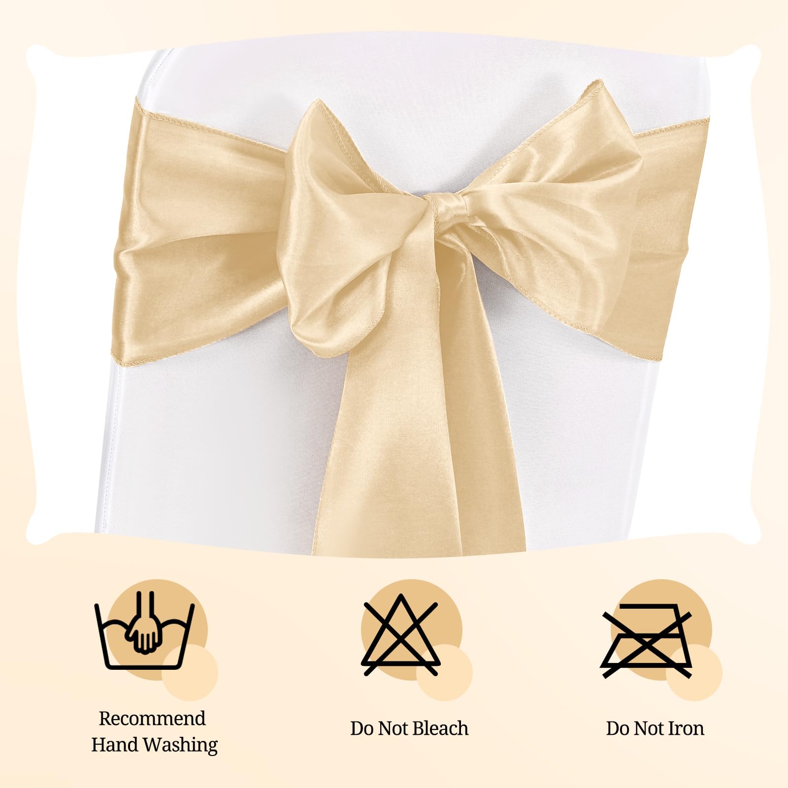 Pesonlook 100 Stück Champagner Gold Satin Stuhlschärpen Stuhl Dekorative Schleife Entworfene 17 x 275 cm Stuhlschärpen Schleife Krawattenband für Hochzeit Party Hoteldekoration (Champagner Gold)