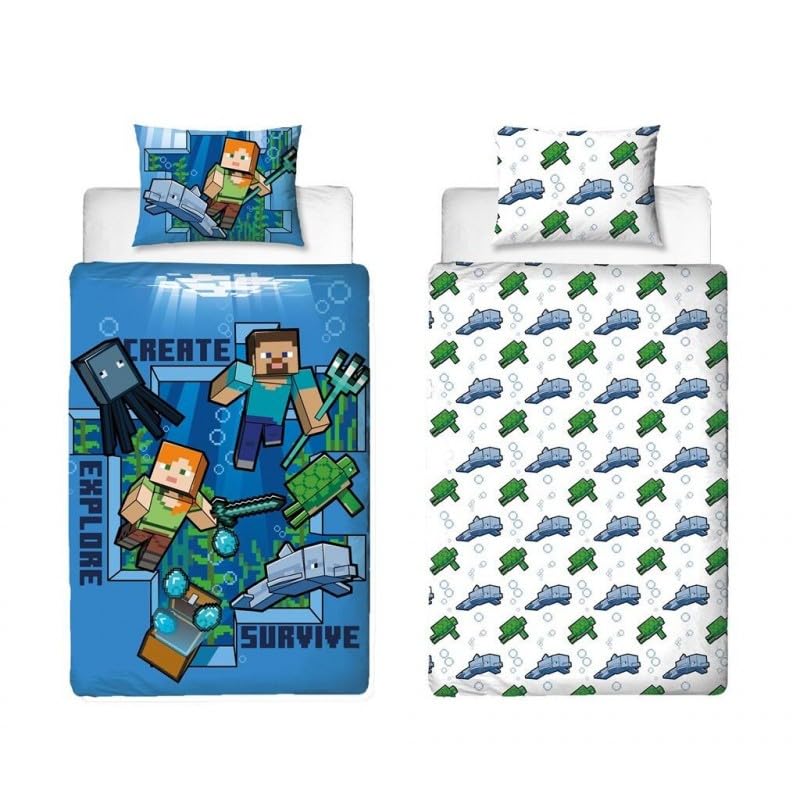 My sweety pop Minecraft - Juego de funda nórdica para niño, reversible, 140 x 200, funda de almohada, 70 x 90 cm, 100% algodón, diseño de regalo