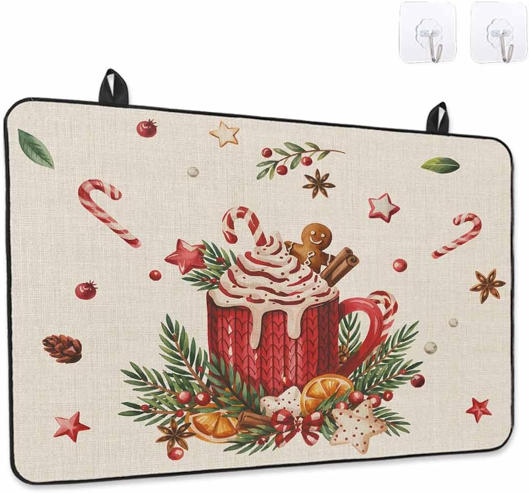 Christmas Stove Top Cover Gingerbread Candy Cane Stove Cover for Electric Stove Top Xmas Ball Ice Cream Glass Cooktop Covers Anti-Slip Mat Heat Resistant Countertop Protector Kitchen Holiday Decor