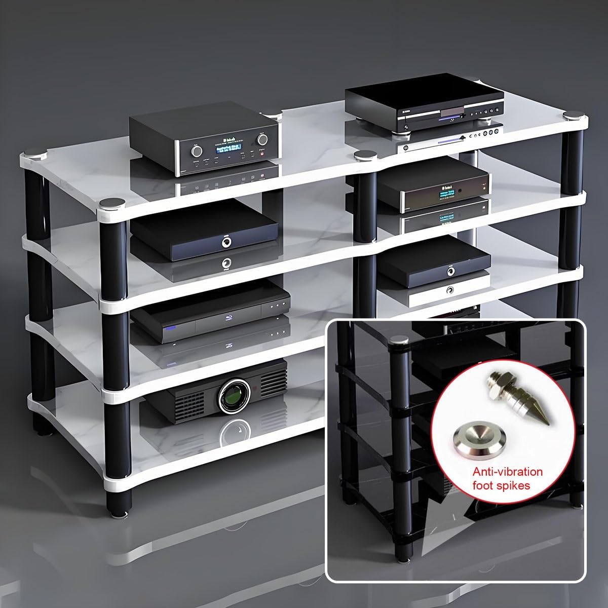 Wielokolorowy stojak multimedialny AV do odtwarzacza CD, stojak stereo i wieża audio, szafka na konsolę wideo do salonu, gier i miejsca do nagrywania - trwały i stylowy design