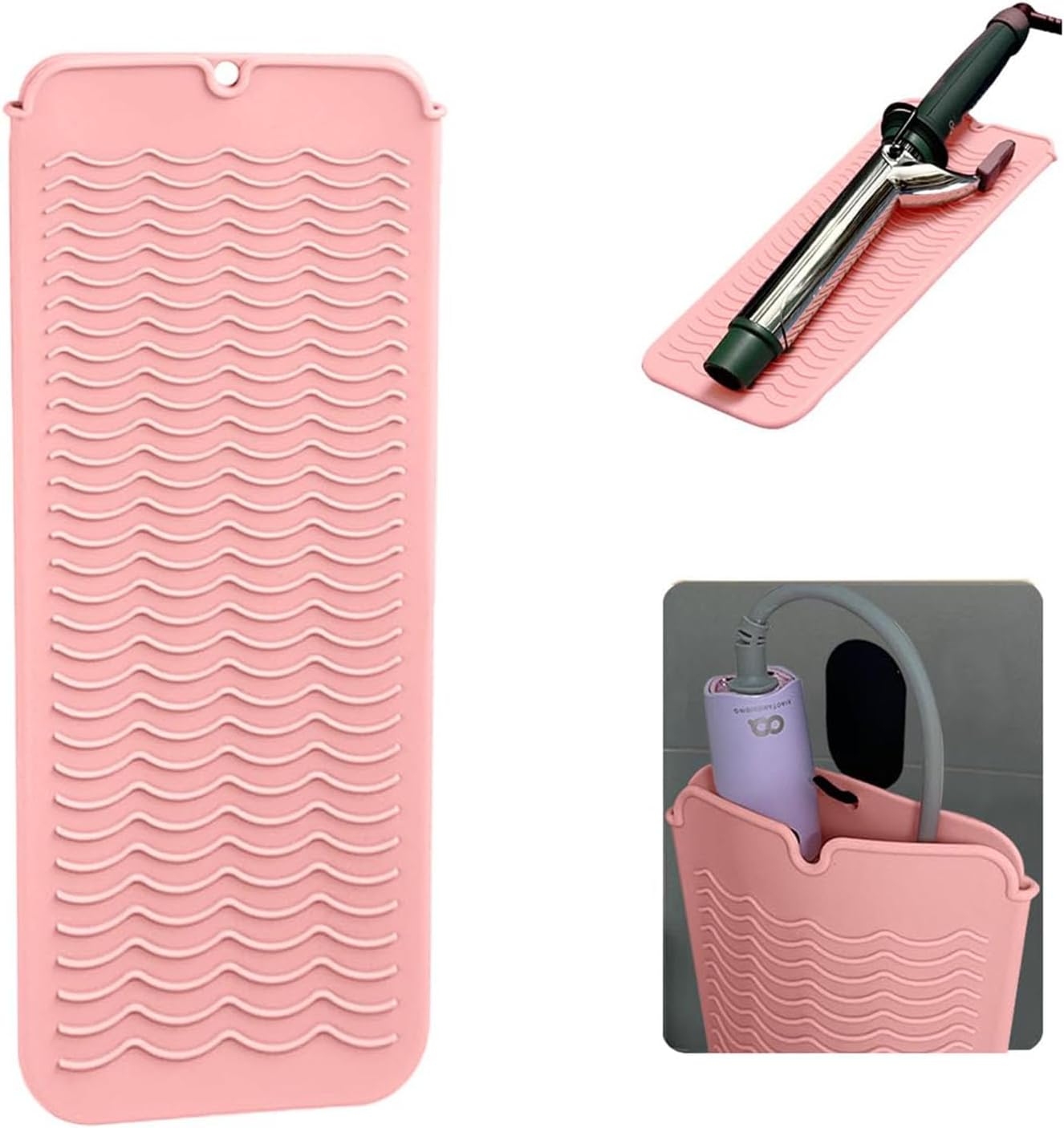 AJIODA Heat Resistant Silicone Mat Pouch, Portable Travel Curling Iron Holder Mat Cover for Curling Irons, Waving Iron, Hair Straightener, Flat Irons and Hot Hair Styling Tools, Pink