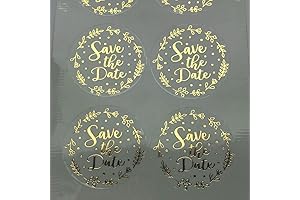 Wedding Favor Date Stickers, Gold Foil Calligraphy Clear Wedding Labels