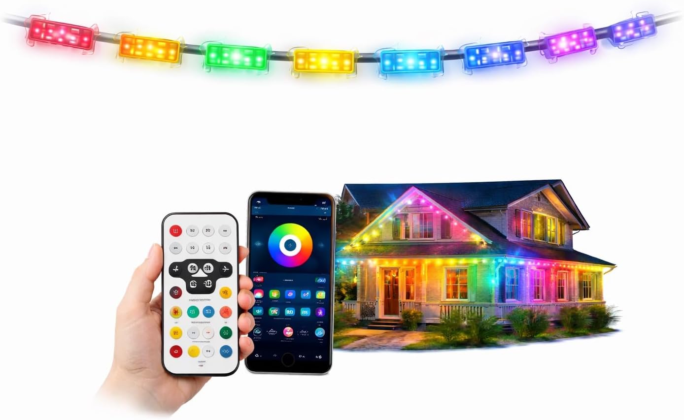 Smart LED Outdoor String Lights, 100ft 60 LEDs with App and Remote Control, IP67 Waterproof
