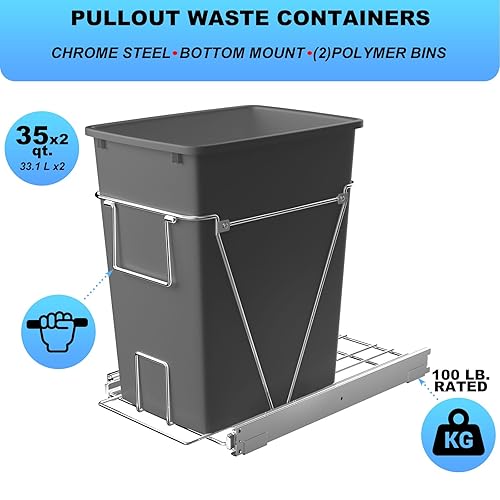 Miniatura 5 de ROOMTEC Cubo de basura extraíble debajo del gabinete, estante de basura ajustable para cocina, organizadores de debajo del fregadero, organizadores