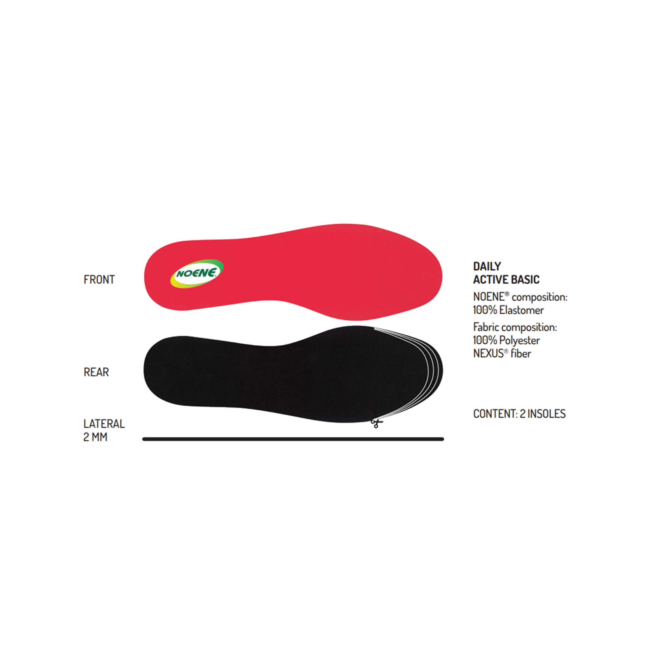 Noene DAILY ACTIVE BASIC Semelles antichoc pour chaussures de sport parfaites pour le sport et pour la vie quotidienne idéales pour hommes et femmes h: 2 mm - 40/42