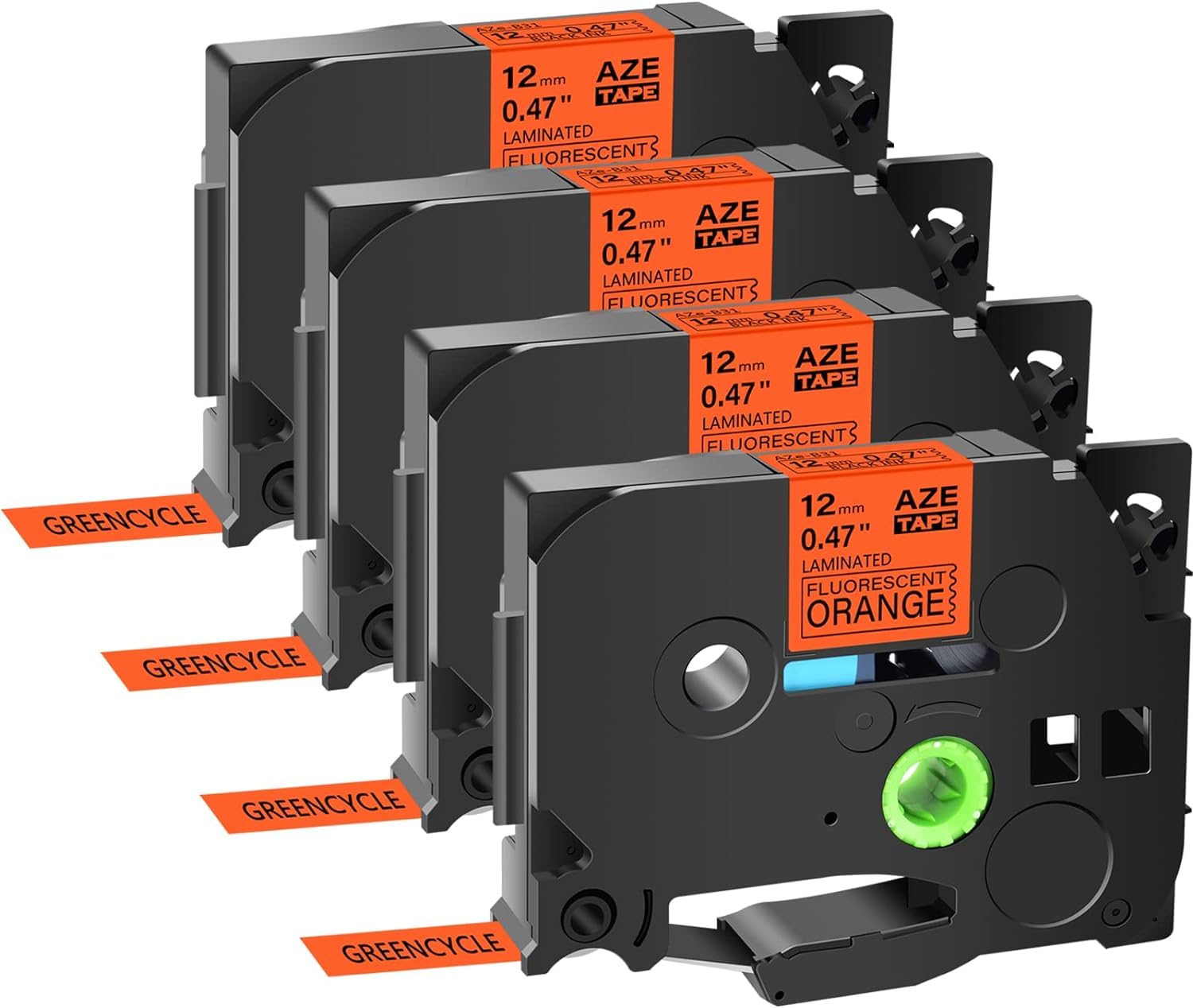 Sky4-Pack Tape Replace for Brother TZe-B31 Black on Fluorescent Orange Label Maker Tape P-Touch Label Tape 12mm 0.47 Laminated for Brother P-Touch Label Maker PTD220 PTD210 PTH110 PTD600, 1/2 Inch