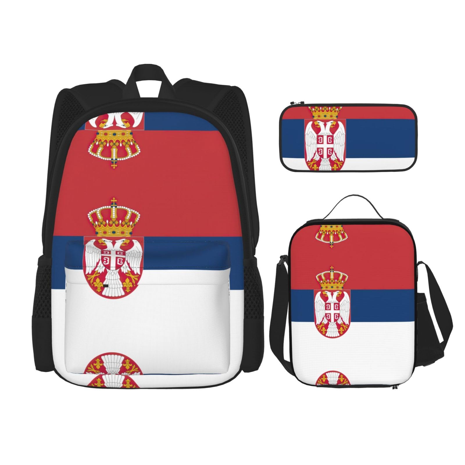 Flaga Serbii plecak dziecko chłopcy dziewczęta pudełko na lunch szkoła torba zestaw uczniów szkoły student prezent, Czarny, One Size, Bagaż