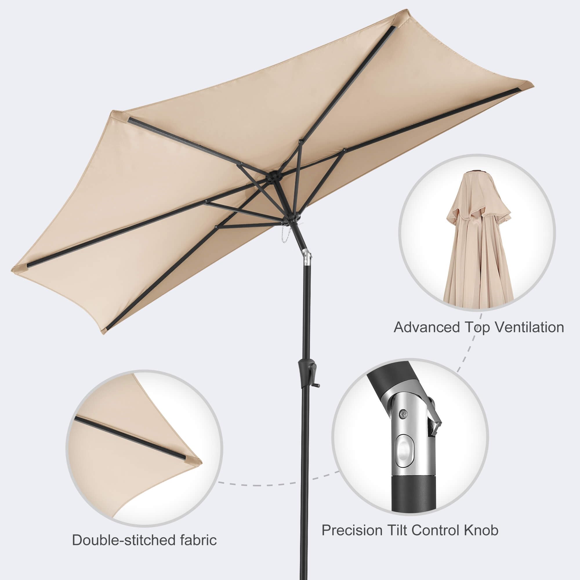 FLAME&SHADE 9 ft Half Patio Umbrella with Push Button Tilt, Beige