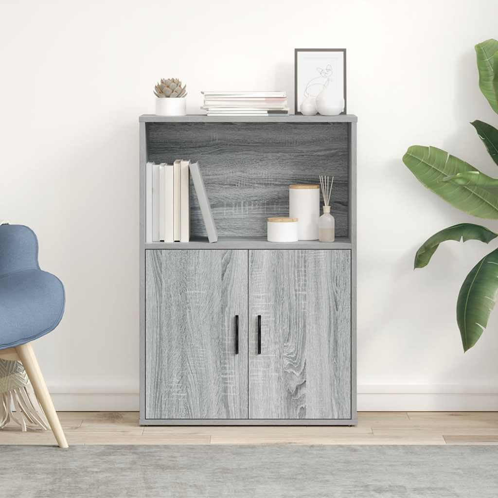 Bibliothèque de Salon Étagère àLivres Meuble de Rangement avec Portes et Compartiments Armoire en Bois d'Ingénierie pour Bureau et Entrée Gris Sonoma 60x24x85 cm