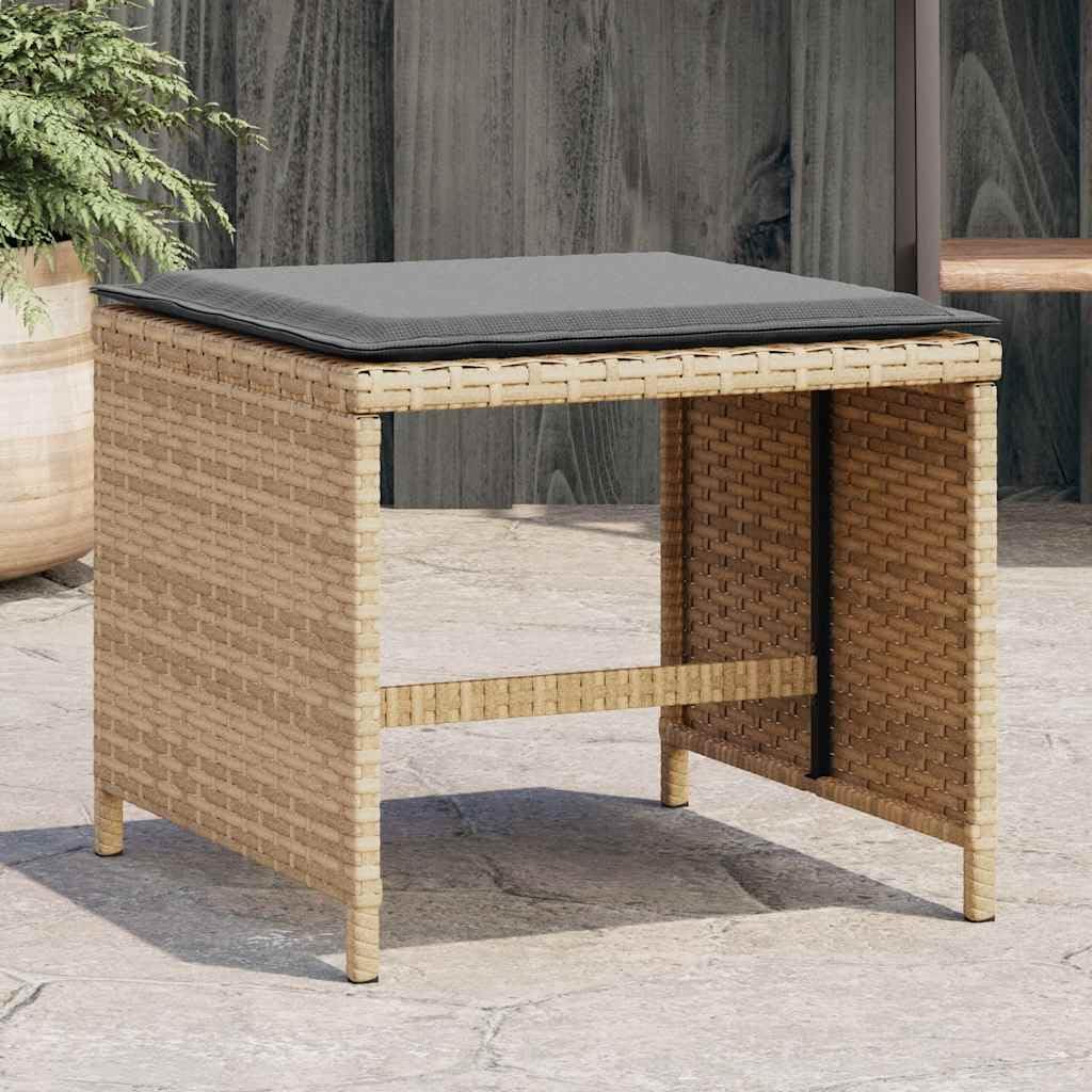 Taboret ogrodowy, zestaw 4 szt., z poduszkami, polirattan, 41 x