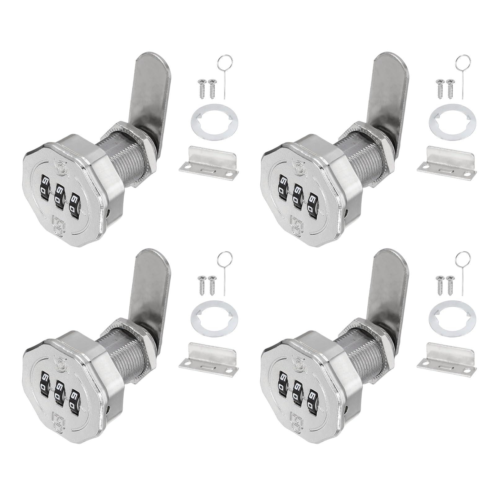 PATIKIL 4 PCS Combination Cabinet Cam Lock, 3-Digit Keyless Metal Locks with 1Inch Cylinder for Cabinet Drawer Doors Deposit Box Filing Mailbox, Bright Chrome