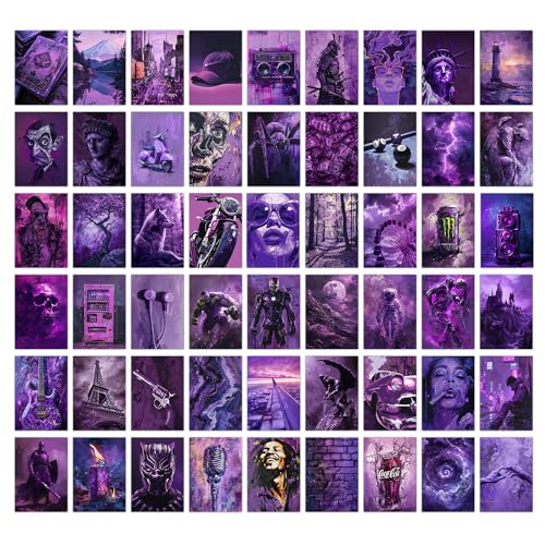 Image of Wallgasm Purple Aesthetic Poster Set - Set of 54, 4 x 6 Inches Wall Decor Poster - Posters For Bedroom, Living room, Office | Aesthetic Room Decor Items
