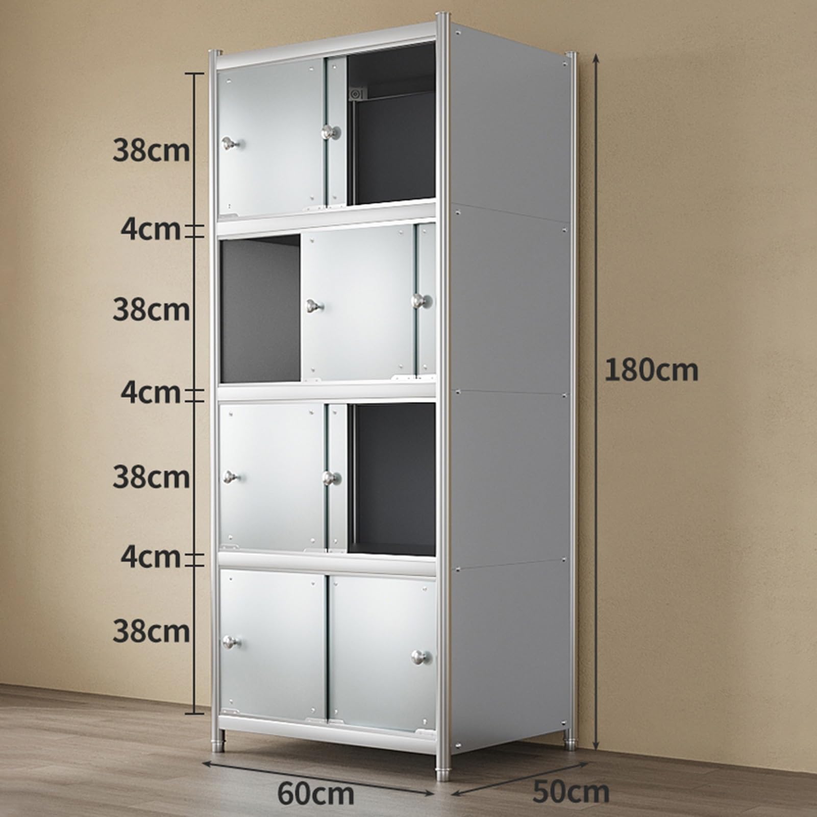 Wielowarstwowy stojak piekarski ze stali nierdzewnej z drzwiami przesuwnymi do przechowywania i organizacji kuchni, srebrny-60 x 50 x 180 cm