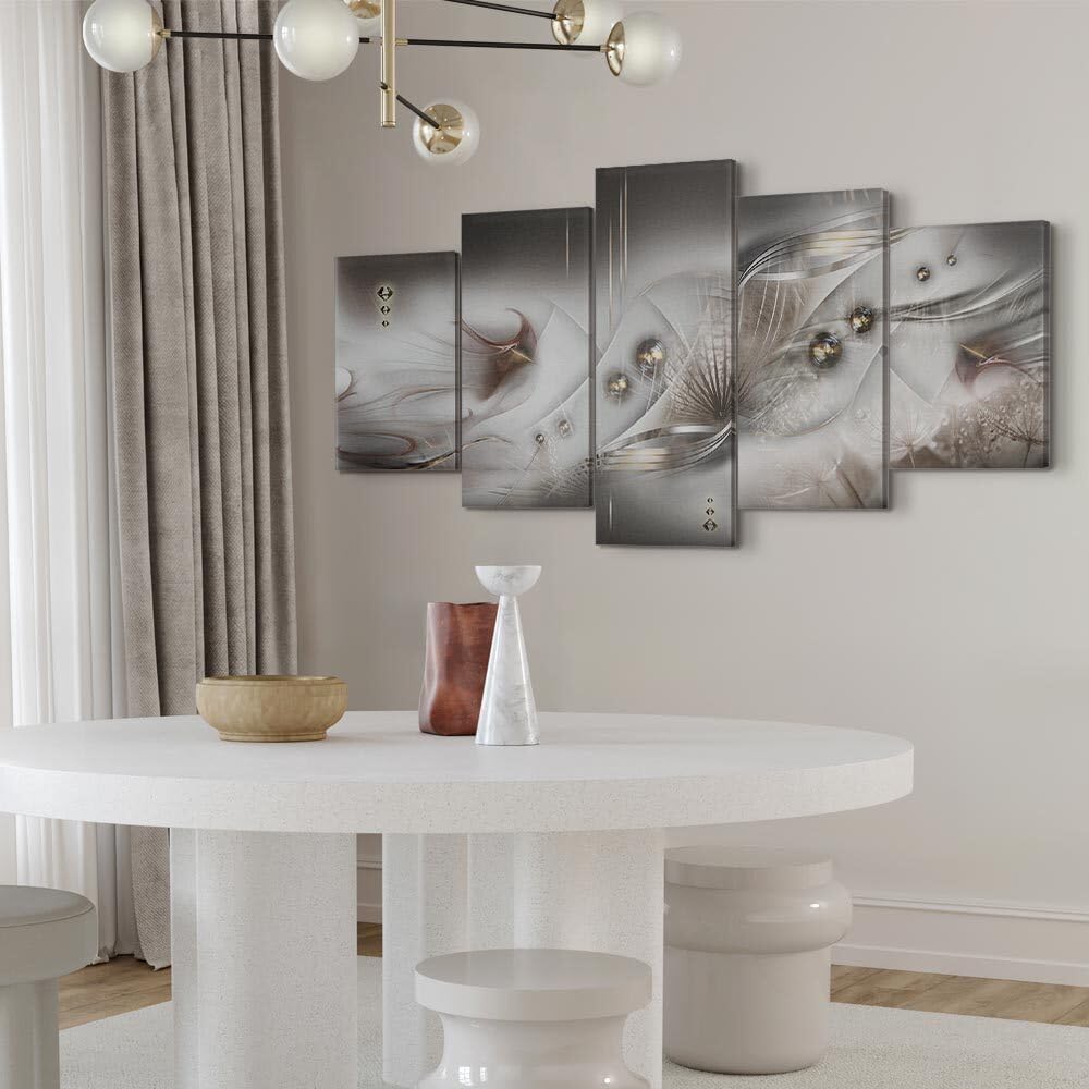 decomonkey Bilder Abstrakt 200x100 cm 5 Teilig Leinwandbilder Wandbild grau