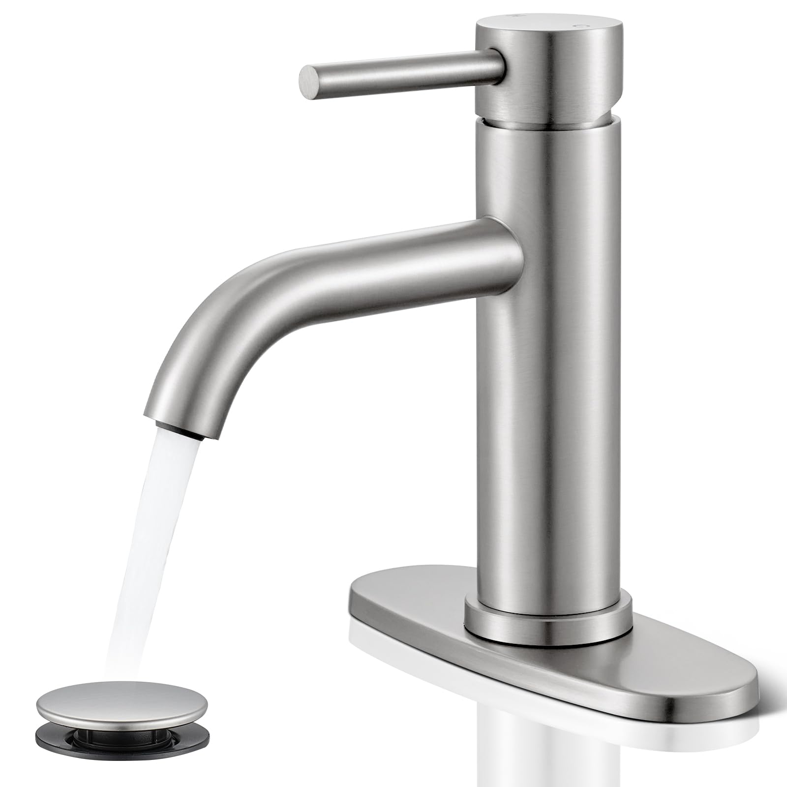 Brushed Nickel Bathroom Faucet WINKEAR Single Hole Bathroom Faucet with Pop-up Drain and Flexible Hoses Single Handle for